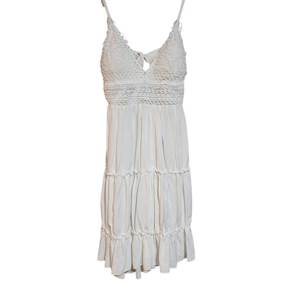 White Crochet Lace Tiered Dress With Open Back & Adjustable Straps - Picture 1 of 13